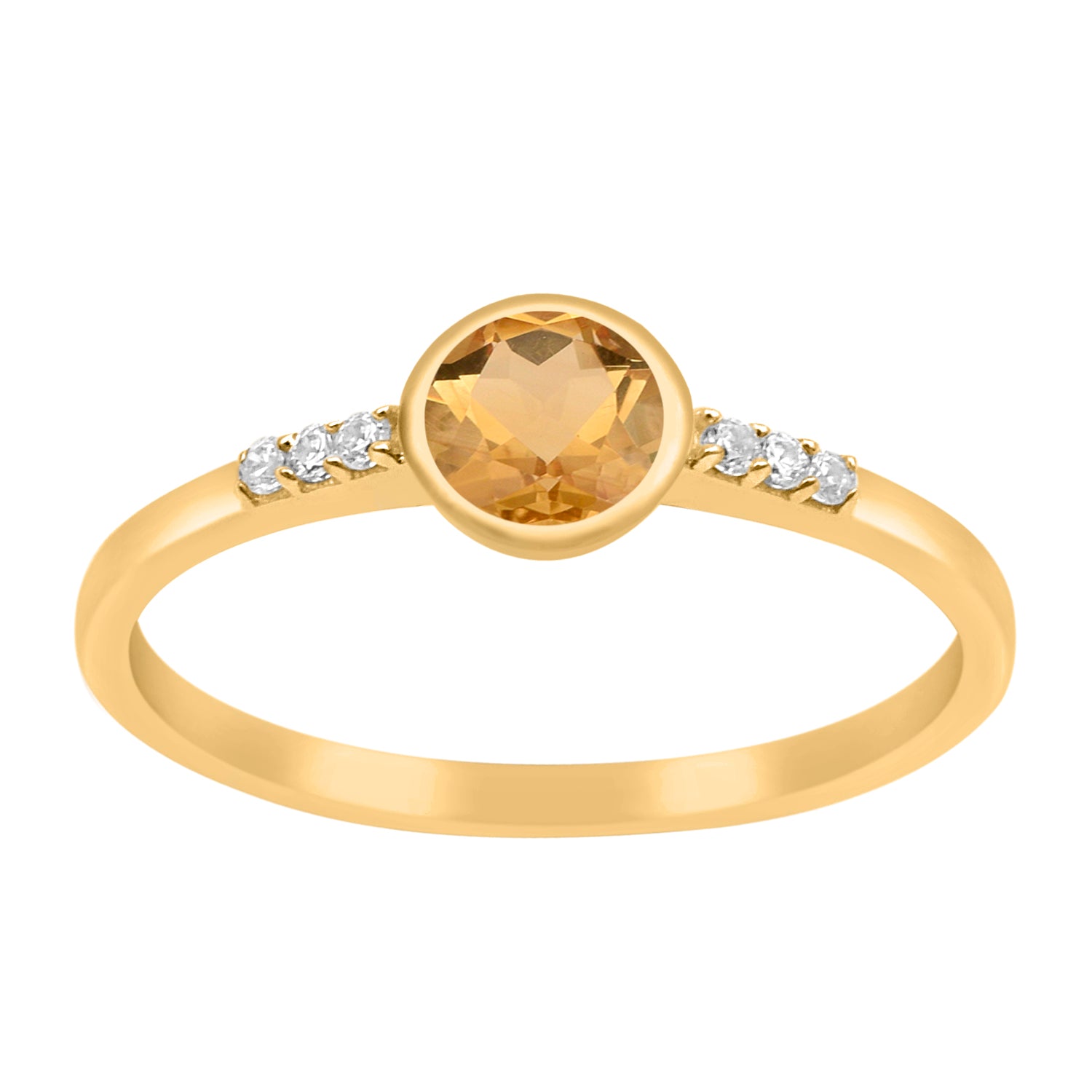 Citrine Round Cut 5mm Gemstone Ring-Sterling Silver
