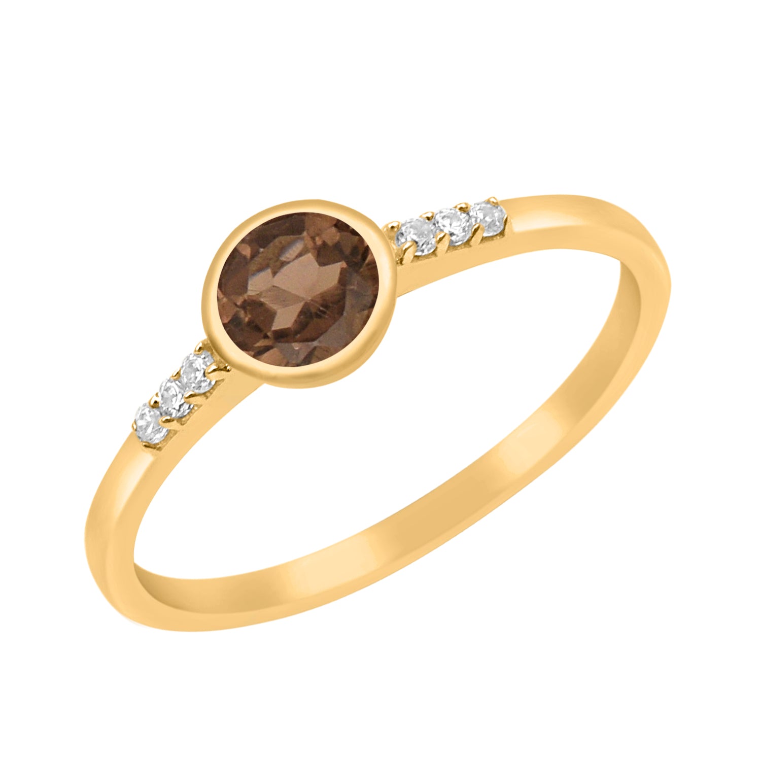 Smoky Quartz Round Cut 5mm Gemstone Ring-Sterling Silver