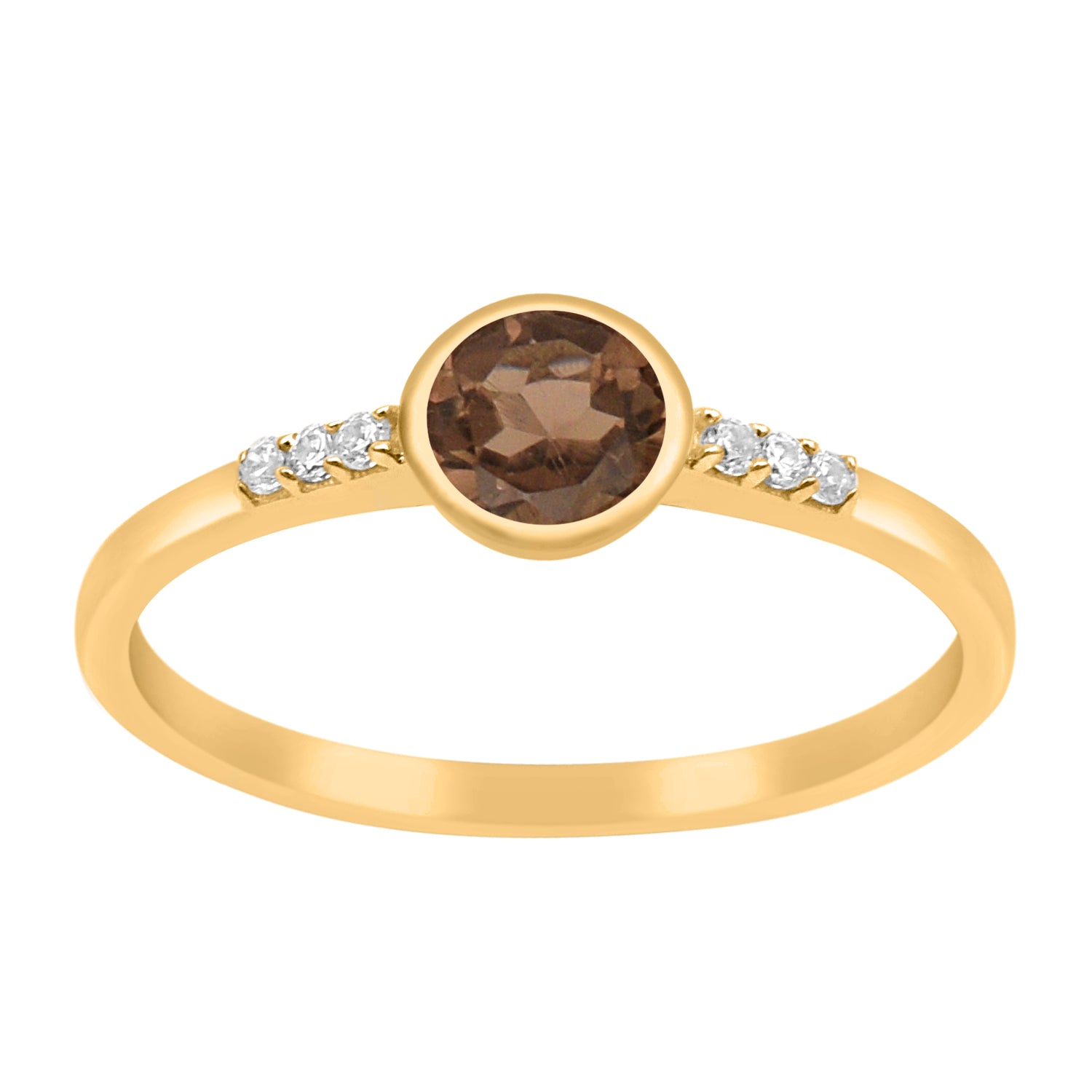 Smoky Quartz Round Cut 5mm Gemstone Ring-Sterling Silver