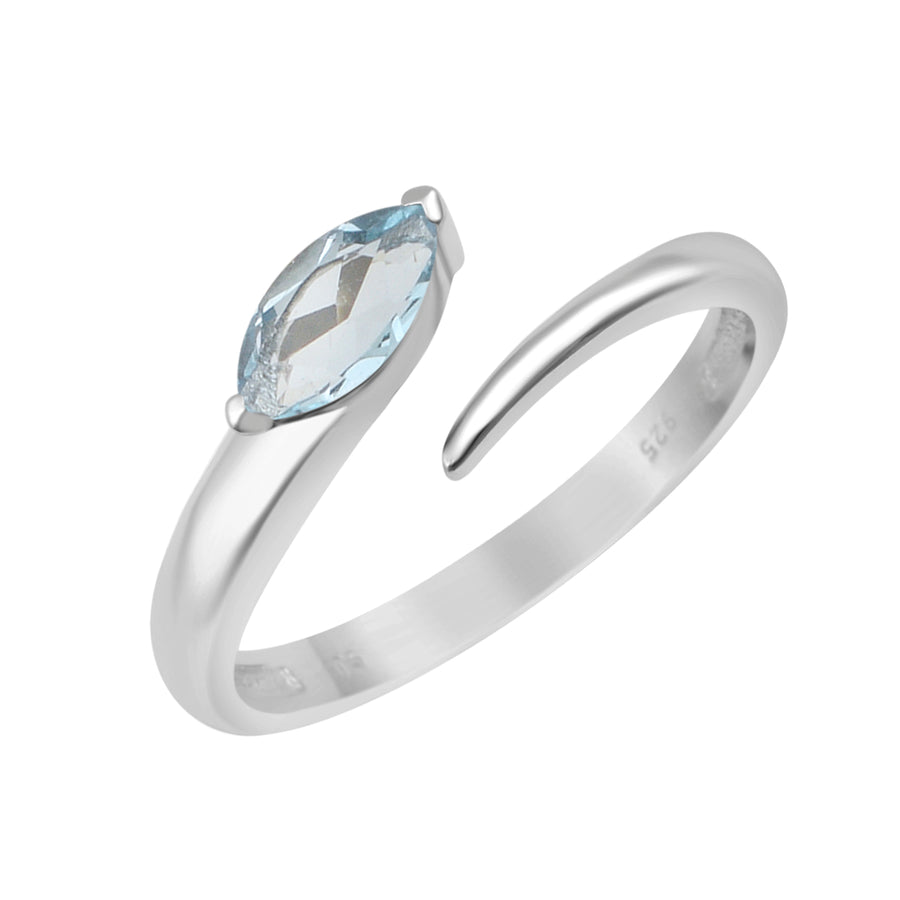 Aquamarine Solitaire Open Bypass Ring - Sterling Silver