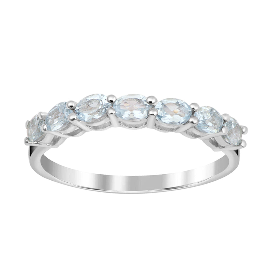 Aquamarine Seven-Stone Anniversary Ring - Sterling Silver