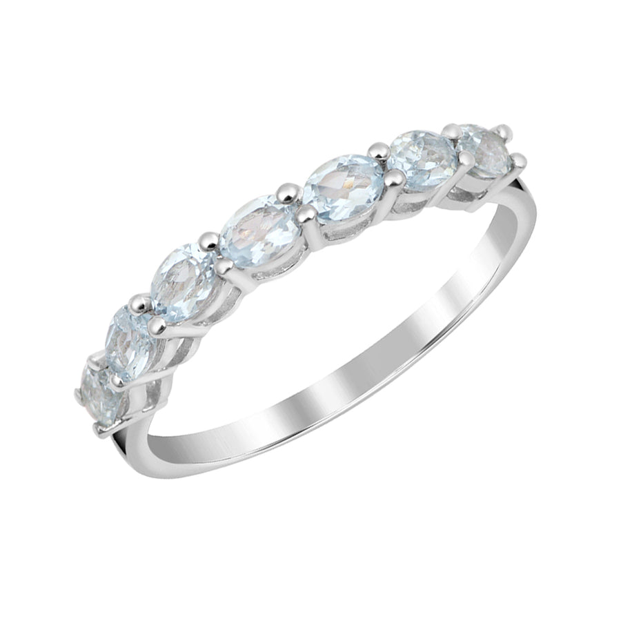 Aquamarine Seven-Stone Anniversary Ring - Sterling Silver