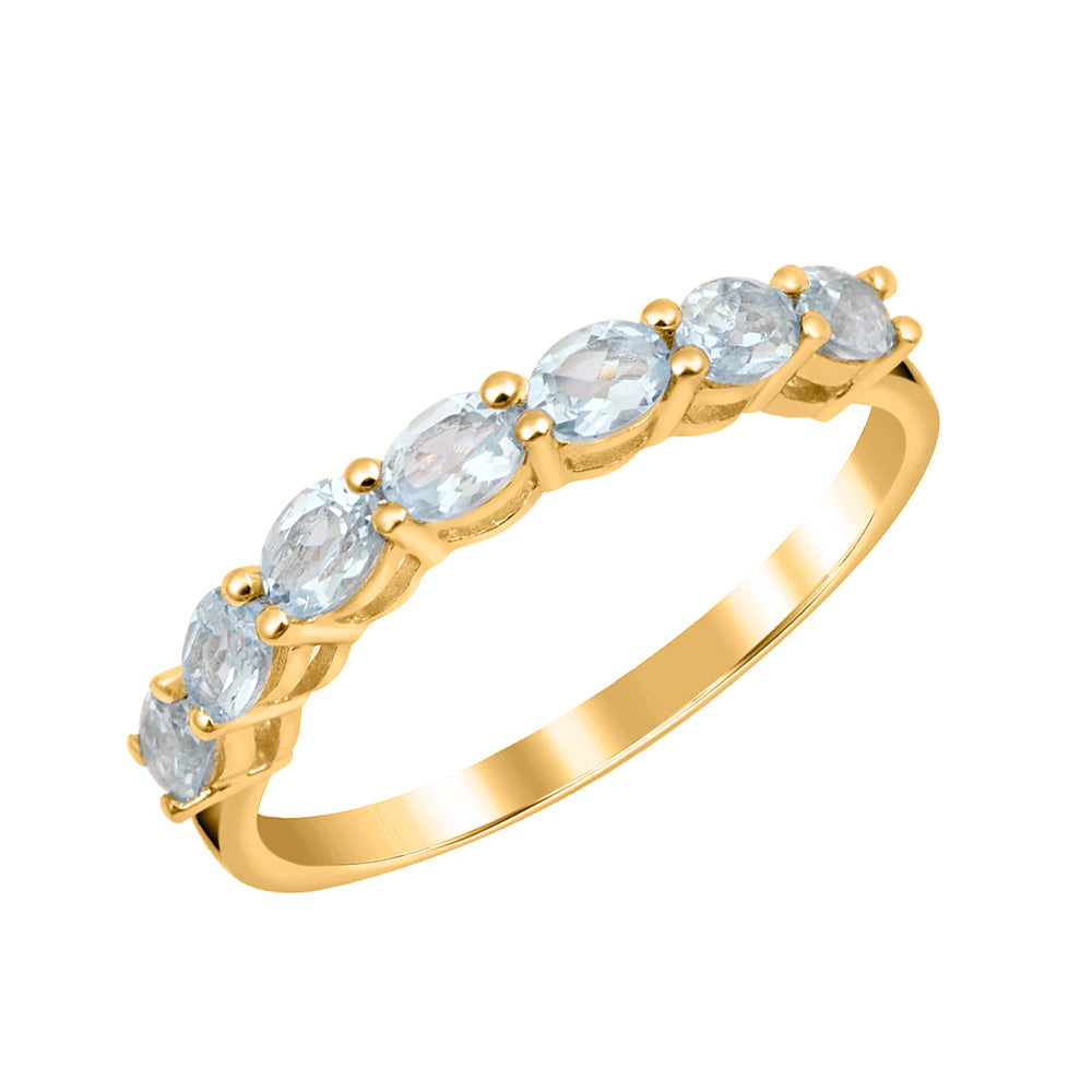 Aquamarine Oval 4X3 MM Eternity Ring - Sterling Silver