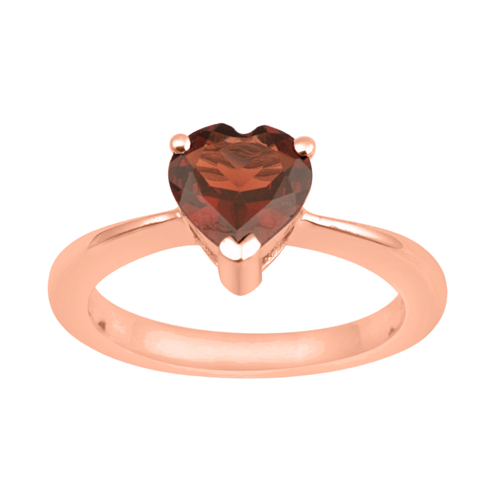 Garnet Heart Cut 7 MM Solitaire Ring - 925 Sterling Silver