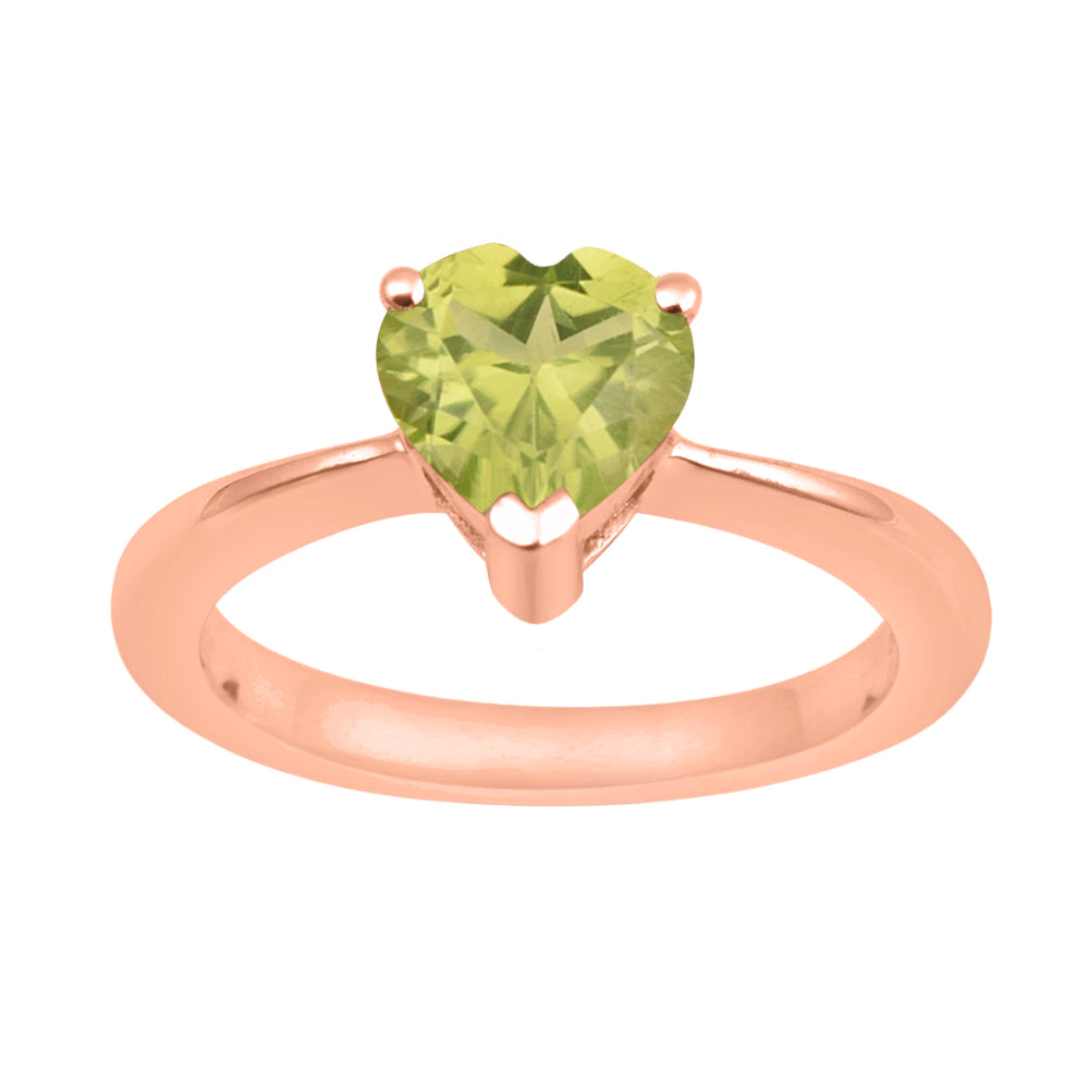 Peridot Heart Cut 7 MM Solitaire Ring - 925 Sterling Silver