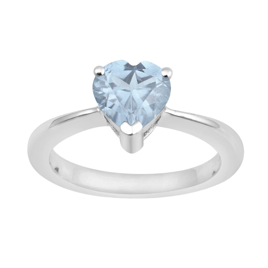 Aquamarine Solitaire Classic Love Ring -925 Sterling Silver