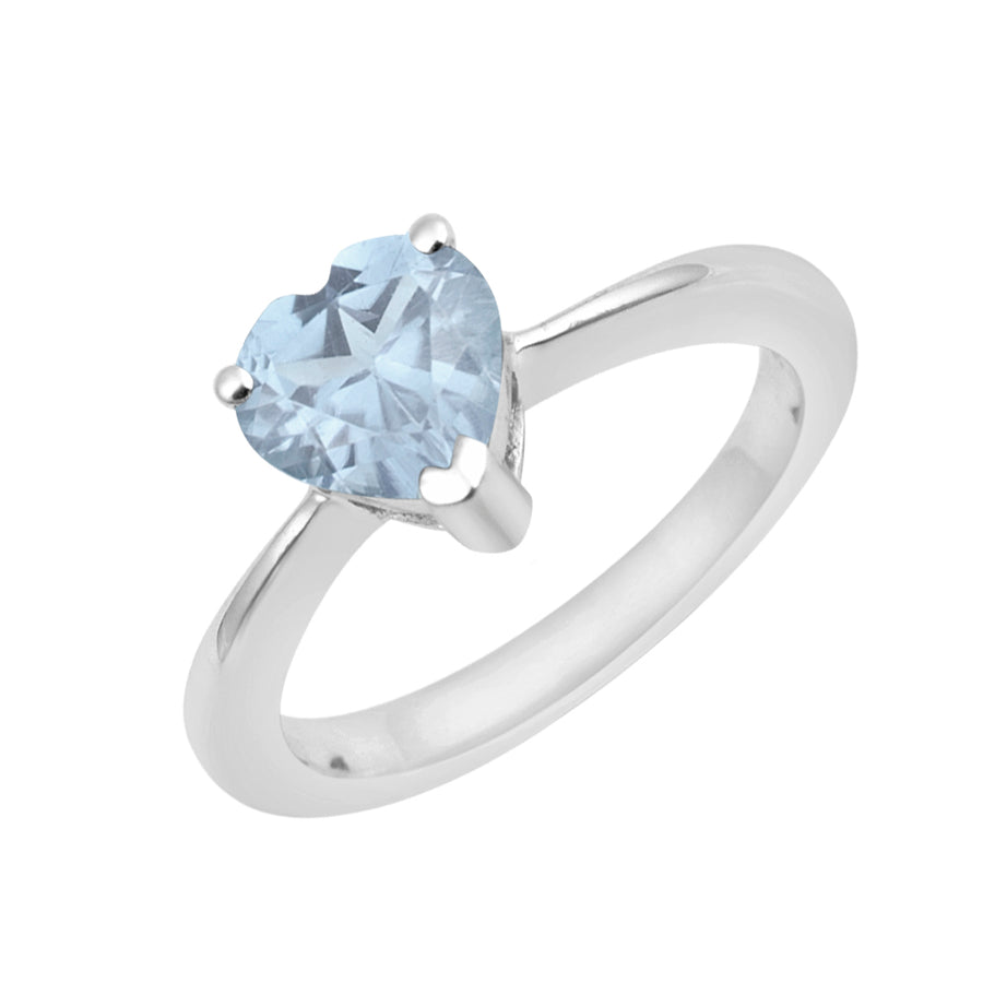 Aquamarine Solitaire Classic Love Ring -925 Sterling Silver