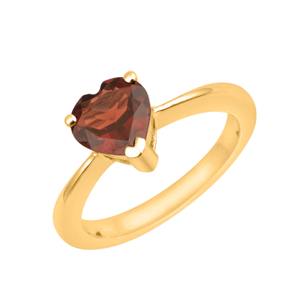 Garnet Heart Cut 7 MM Solitaire Ring - 925 Sterling Silver