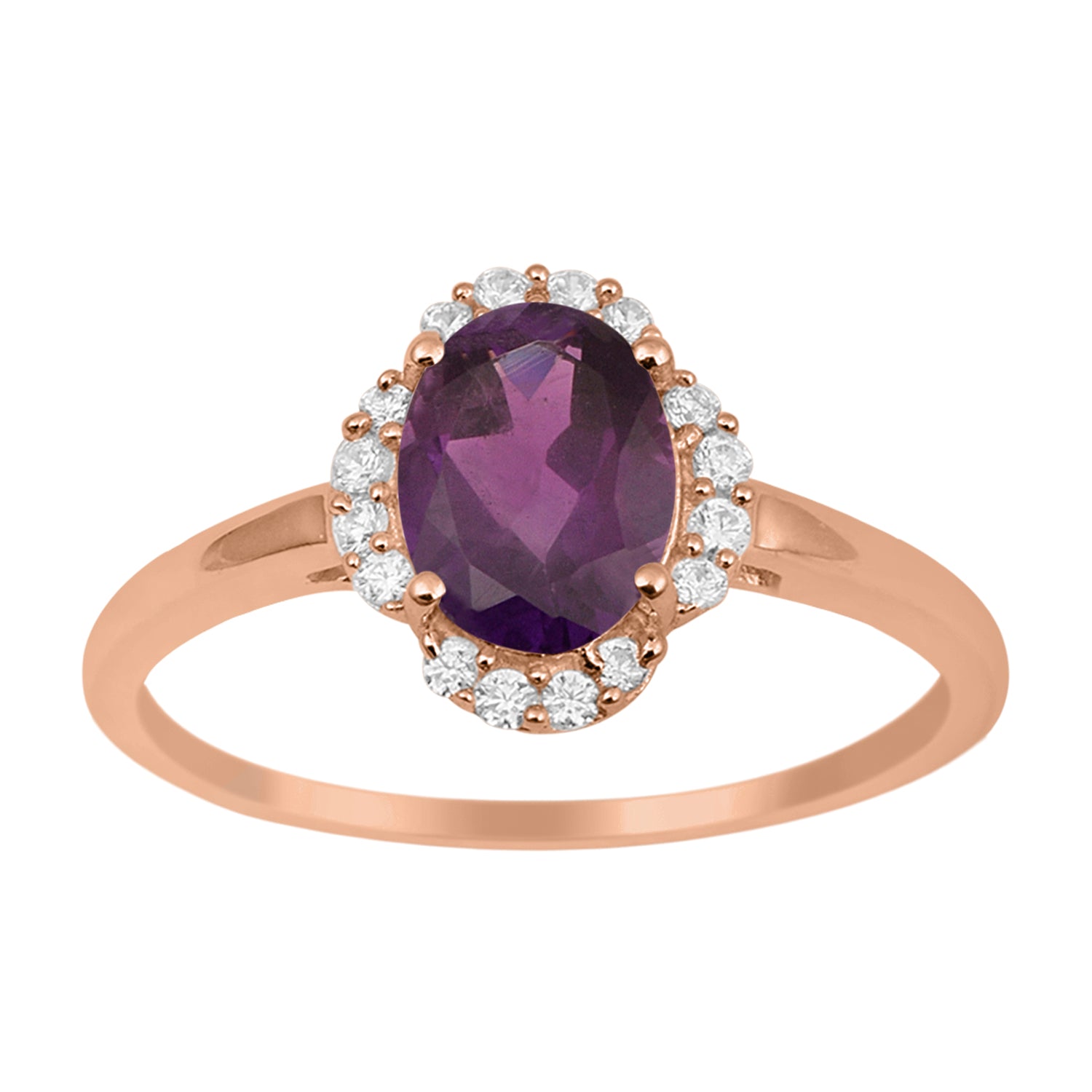 Amethyst Oval 8x6 MM Solitaire Halo Ring - Sterling Silver