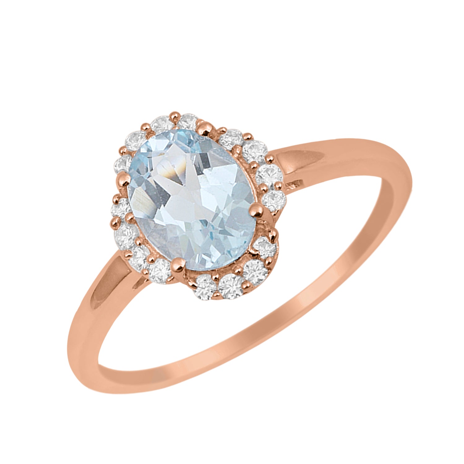 Aquamarine Oval 8x6 MM Solitaire Halo Ring - Sterling Silver