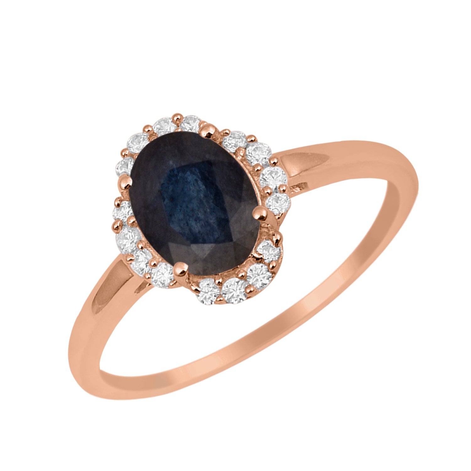 Blue Sapphire Oval 8x6 MM Solitaire Halo Ring - Sterling Silver