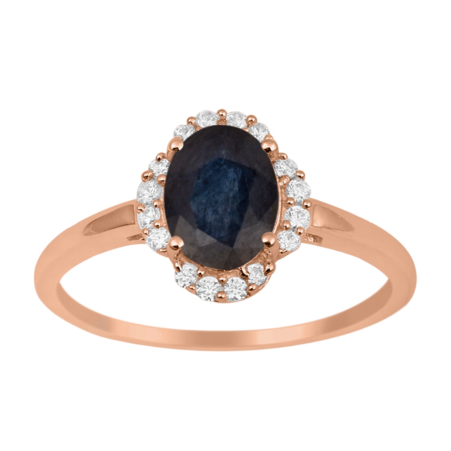 Blue Sapphire Oval 8x6 MM Solitaire Halo Ring - Sterling Silver