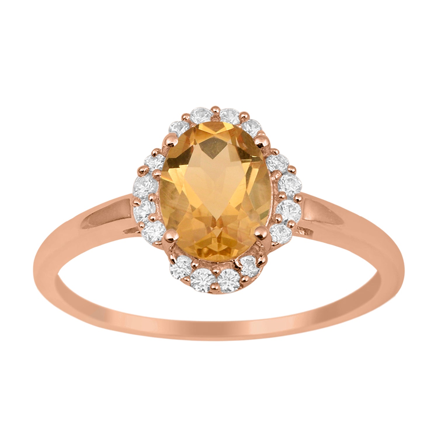 Citrine Oval 8x6 MM Solitaire Halo Ring - Sterling Silver