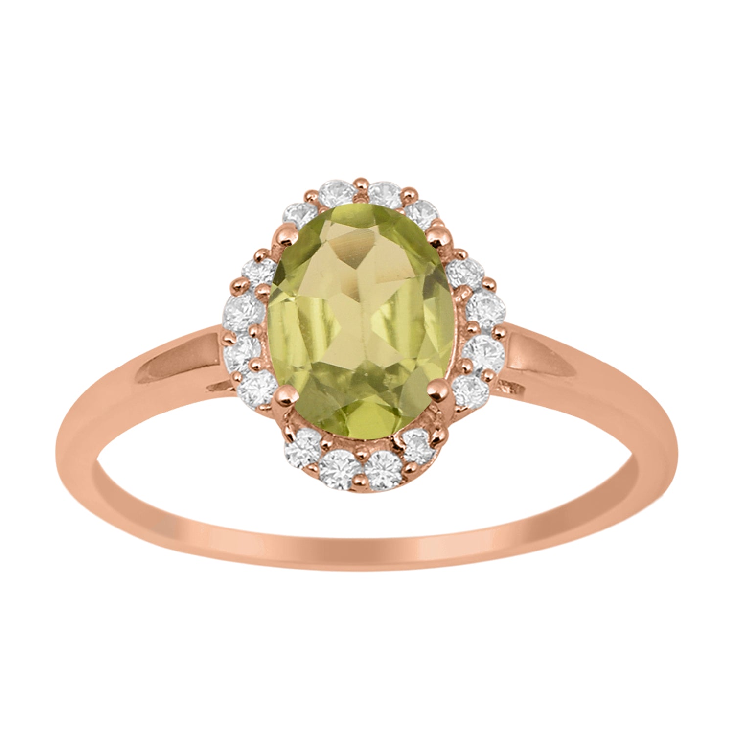 Peridot Oval 8x6 MM Solitaire Halo Ring - Sterling Silver