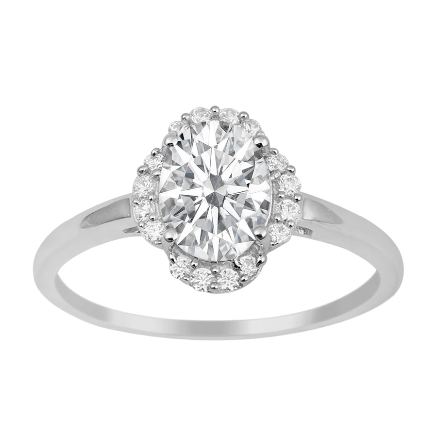 Moissanite Halo Vintage Style Ring - Sterling Silver
