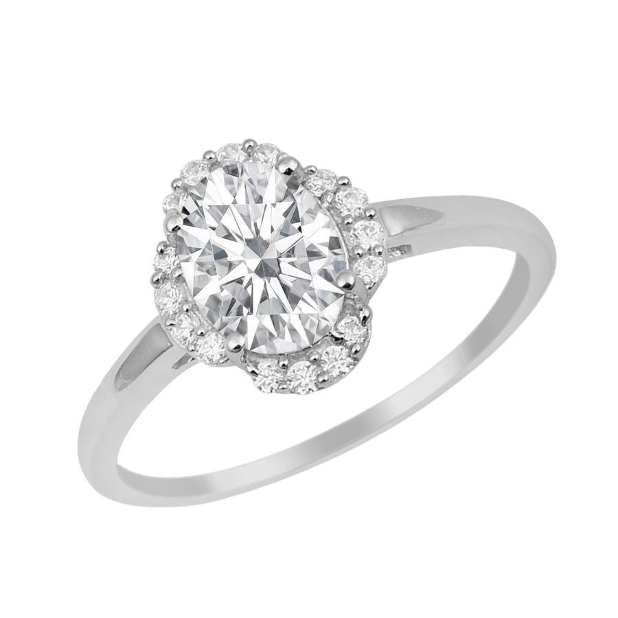 Moissanite Halo Vintage Style Ring - Sterling Silver