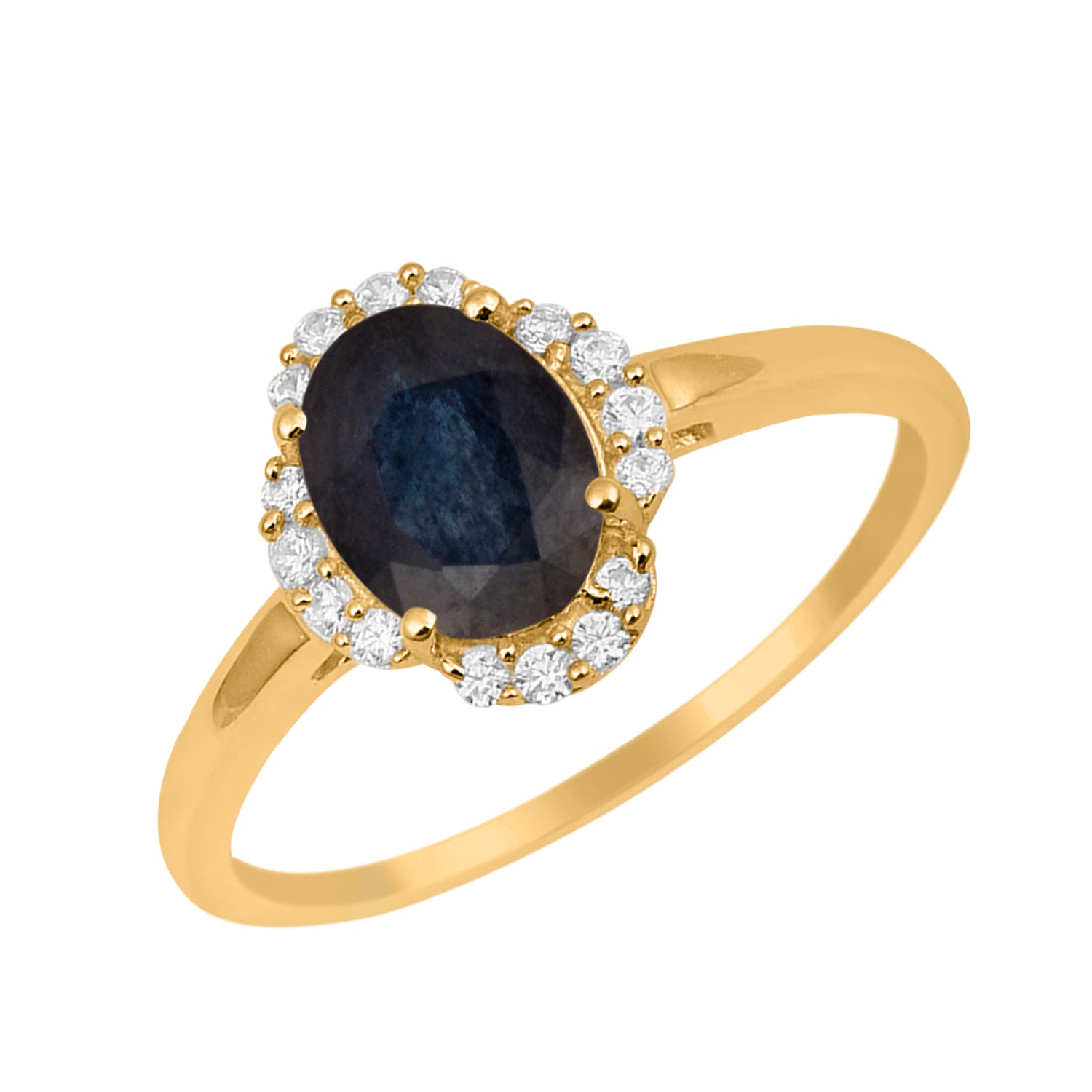 Blue Sapphire Oval 8x6 MM Solitaire Halo Ring - Sterling Silver