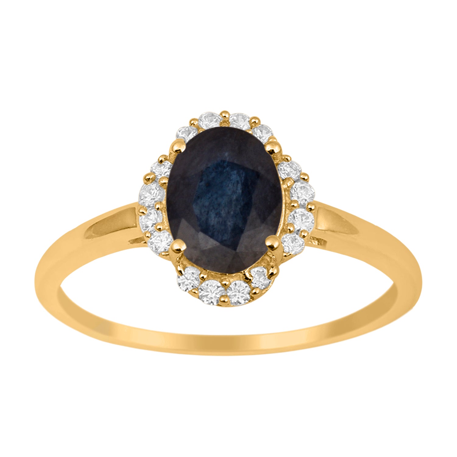 Blue Sapphire Oval 8x6 MM Solitaire Halo Ring - Sterling Silver