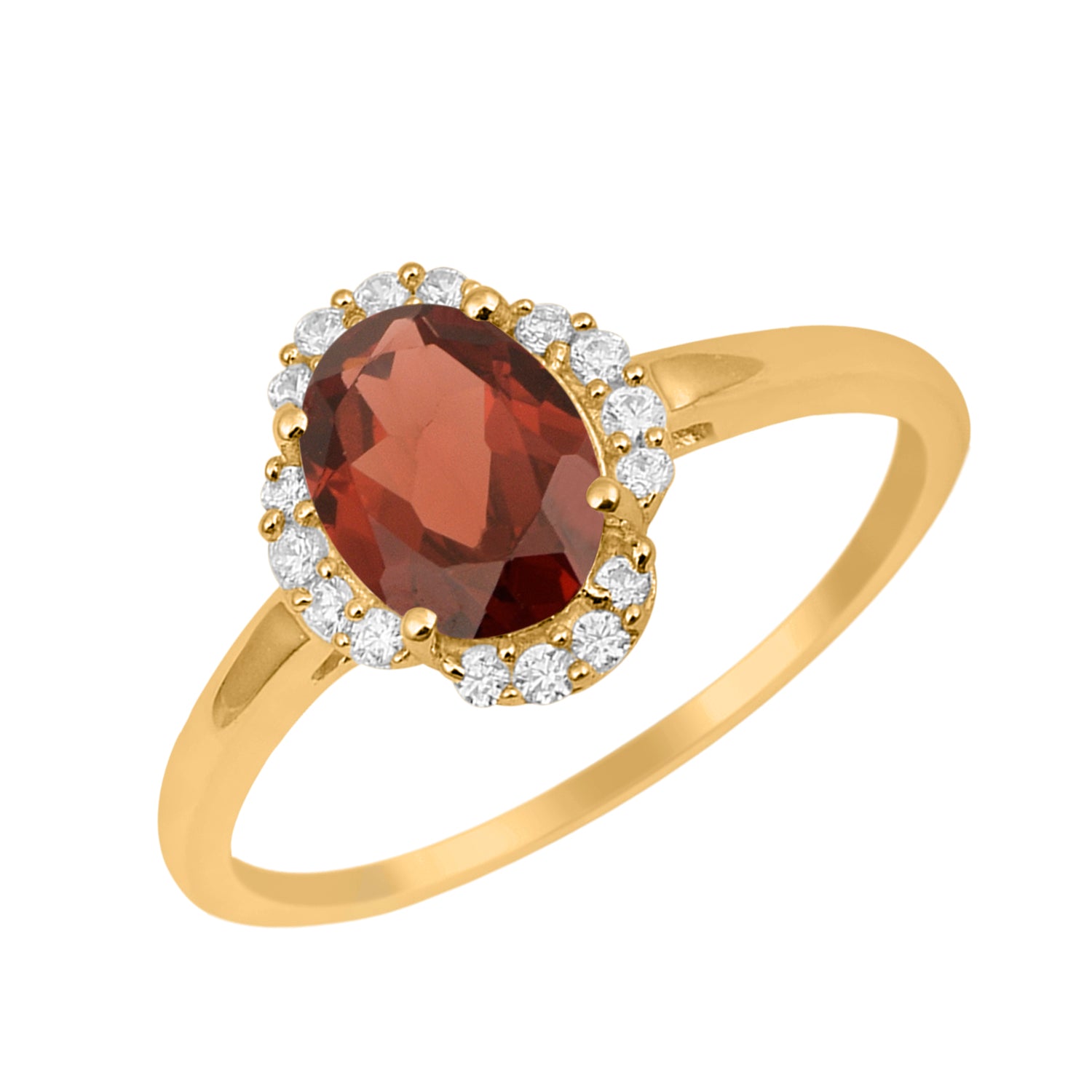 Garnet Oval 8x6 MM Solitaire Halo Ring - Sterling Silver