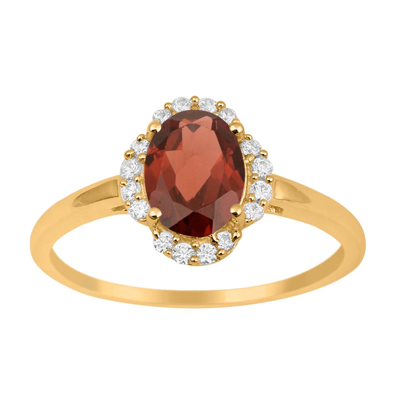 Garnet Oval 8x6 MM Solitaire Halo Ring - Sterling Silver