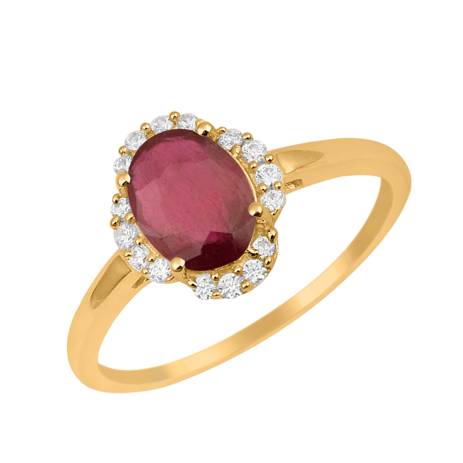 Ruby Oval 8x6 MM Solitaire Halo Ring - Sterling Silver