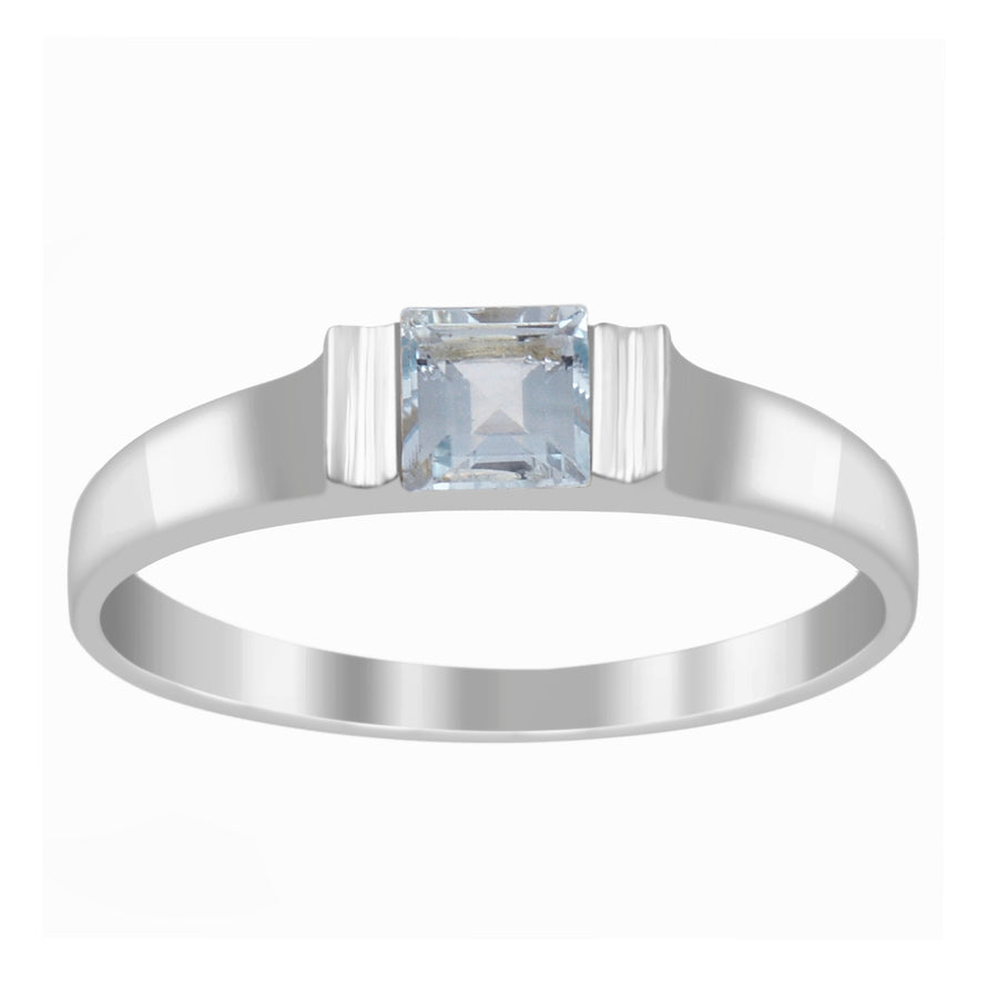 Aquamarine Solitaire Wedding Ring - Sterling Silver