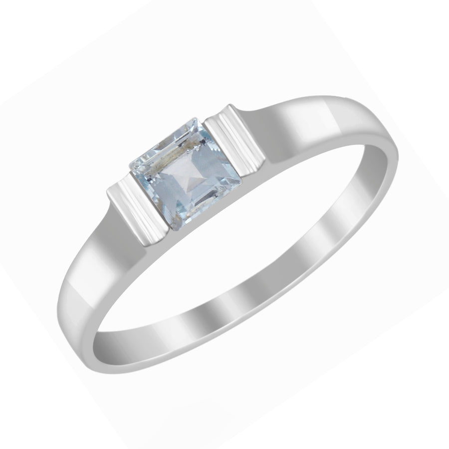 Aquamarine Solitaire Wedding Ring - Sterling Silver