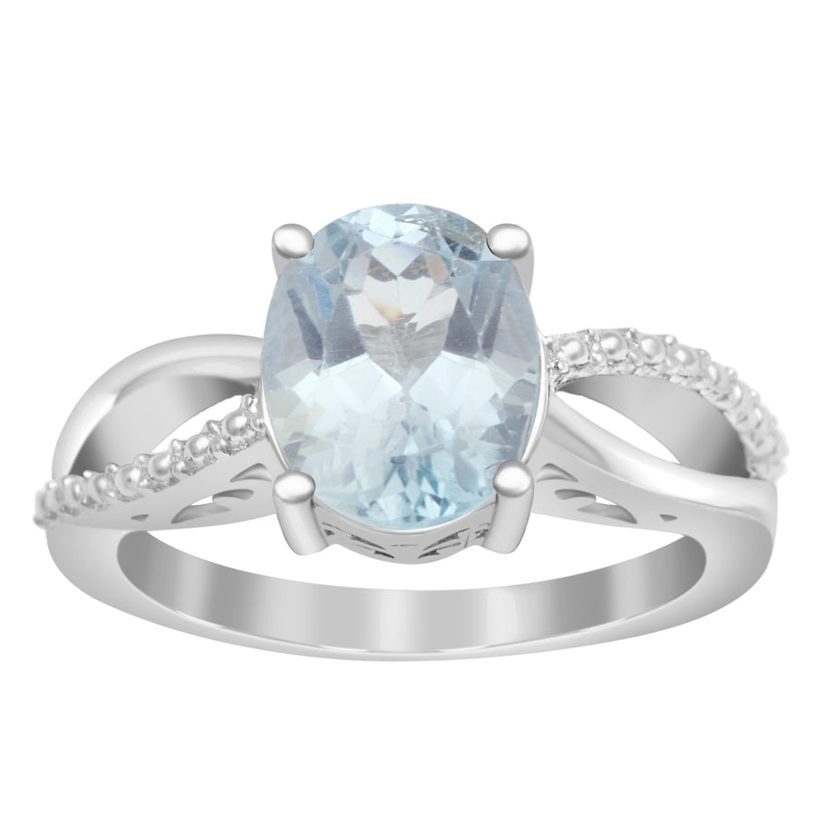 Aquamarine Solitaire Crisscross Ring- Sterling Silver