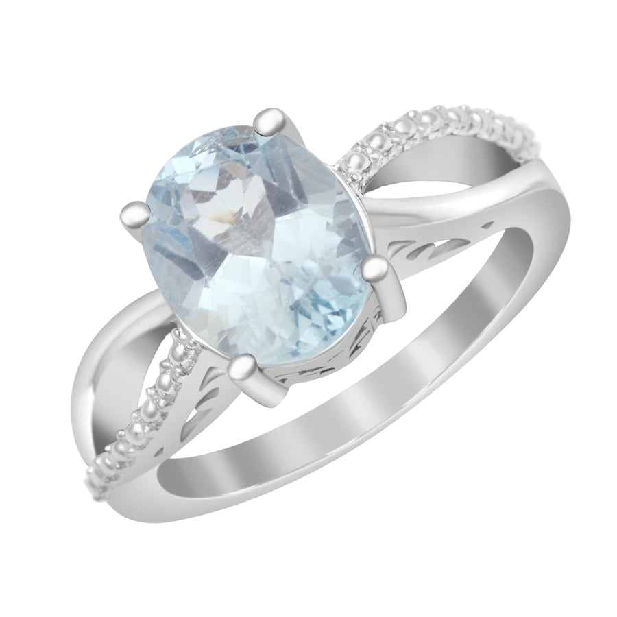 Aquamarine Solitaire Crisscross Ring- Sterling Silver