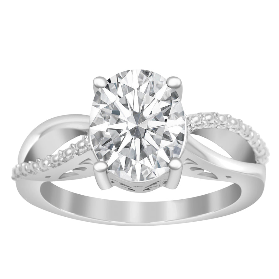 Moissanite Split Shank Pave Ring - Sterling Silver
