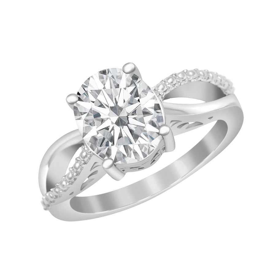 Moissanite Split Shank Pave Ring - Sterling Silver