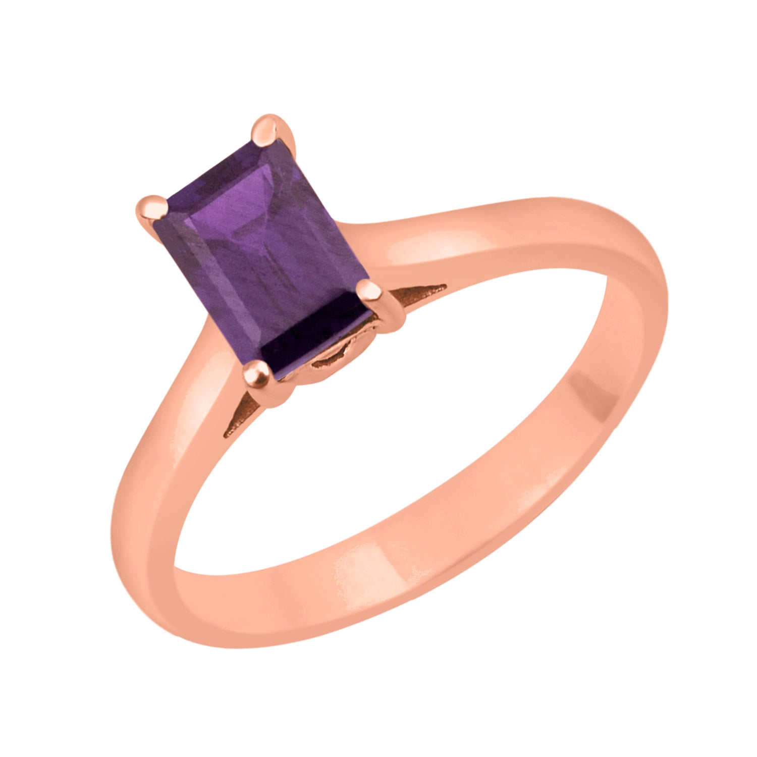Amethyst Emerald Cut 7X5MM Solitaire Ring-Sterling Silver