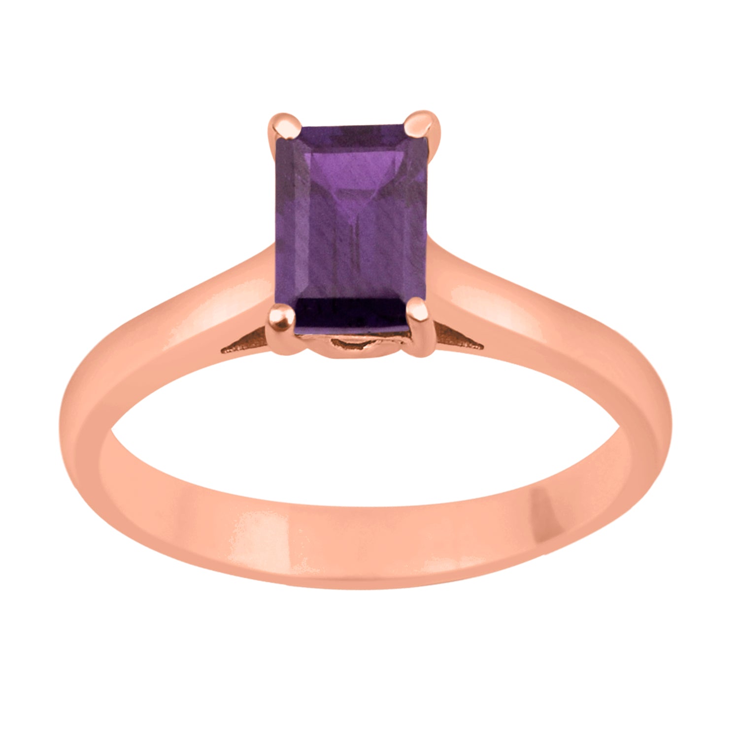 Amethyst Emerald Cut 7X5MM Solitaire Ring-Sterling Silver
