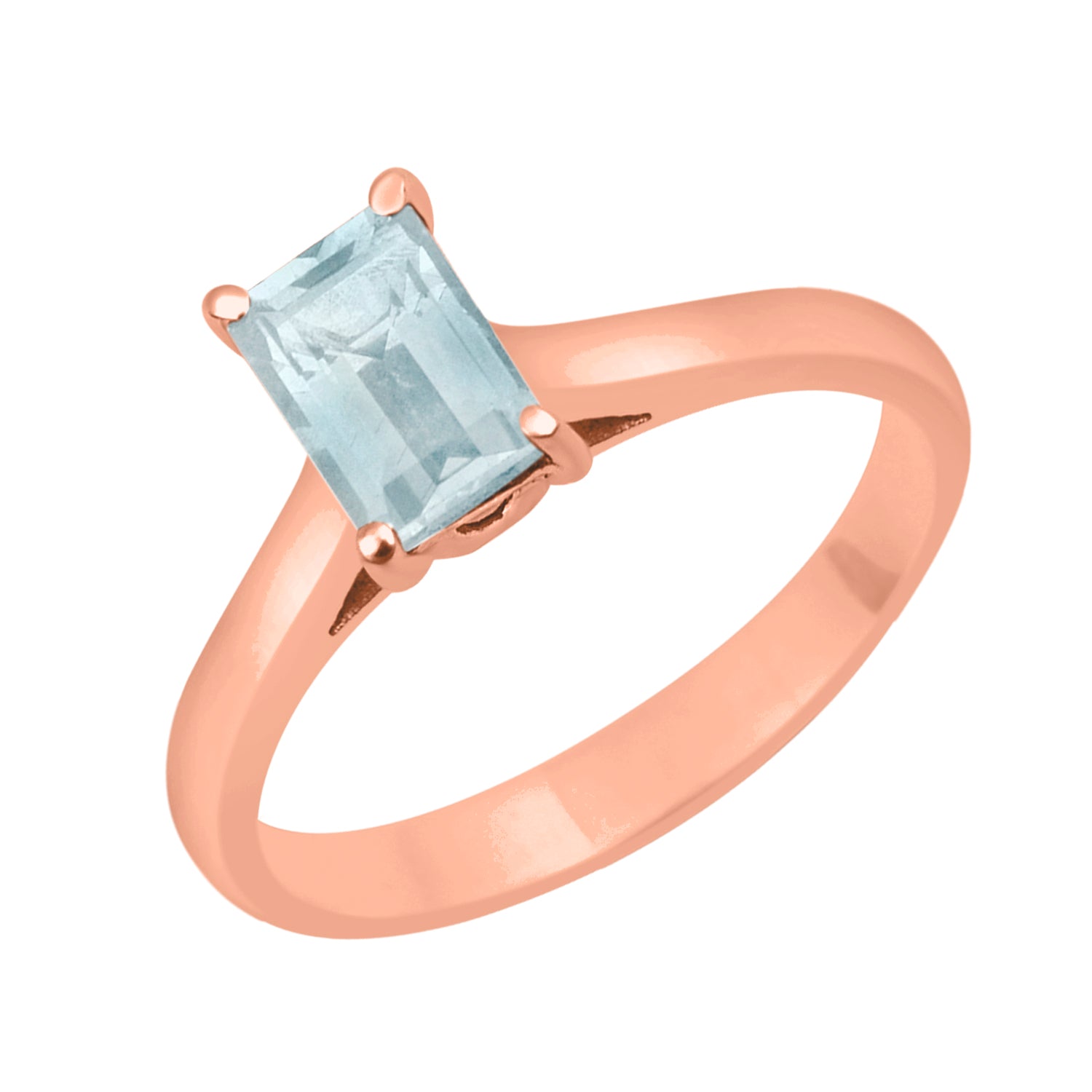 Aquamarine Emerald Cut 7X5MM Solitaire Ring-Sterling Silver