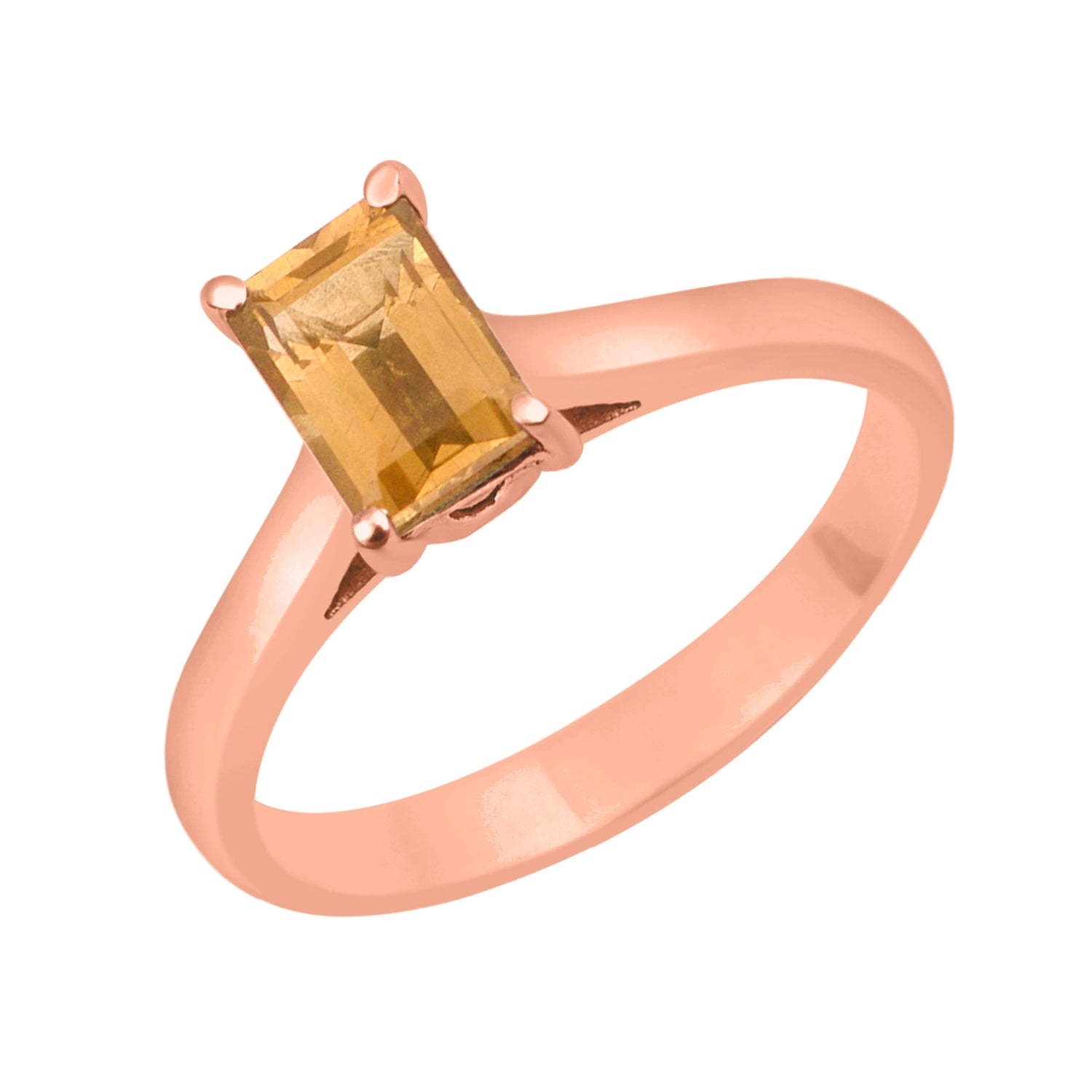 Citrine Emerald Cut 7X5MM Solitaire Ring-Sterling Silver