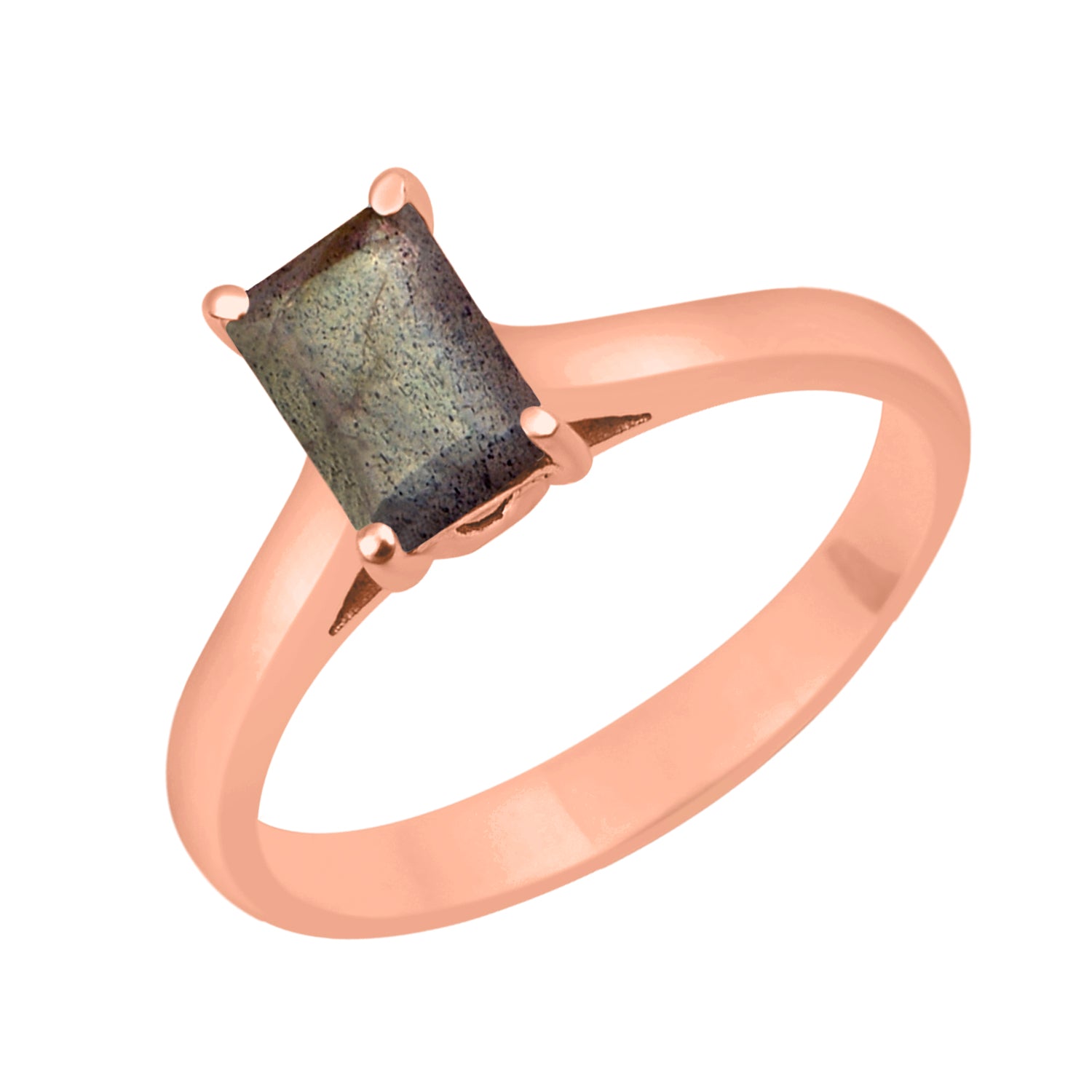 Labradorite Emerald Cut 7X5MM Solitaire Ring-Sterling Silver