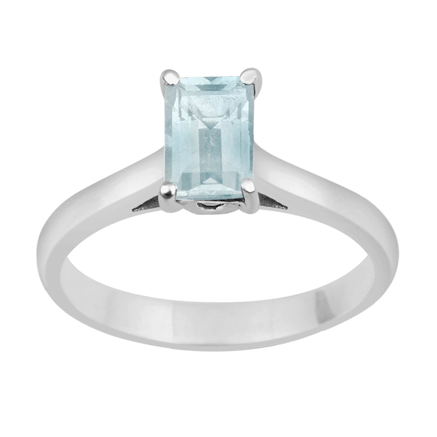 Aquamarine Minimalist Solitaire Ring - Sterling Silver
