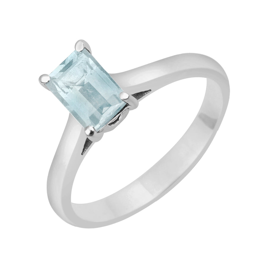 Aquamarine Minimalist Solitaire Ring - Sterling Silver