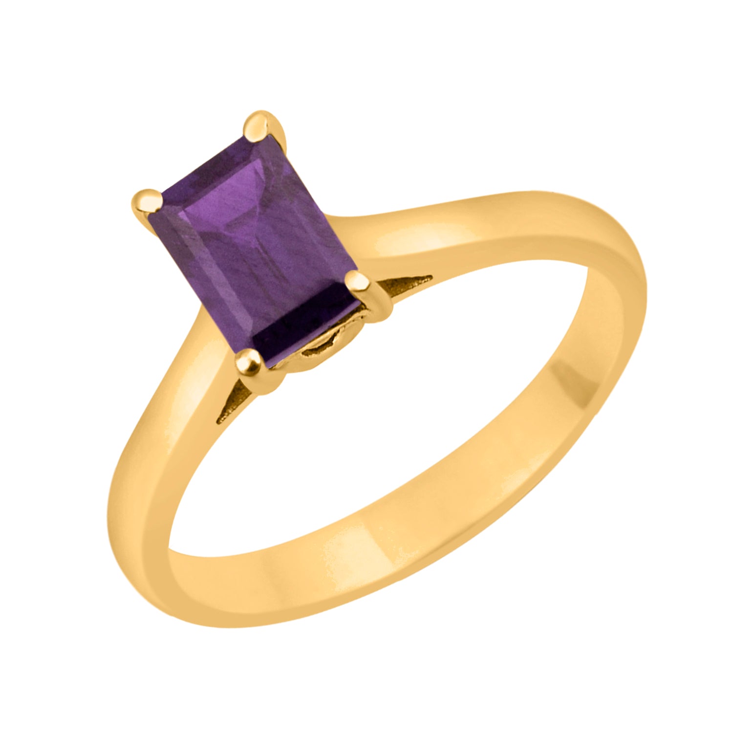 Amethyst Emerald Cut 7X5MM Solitaire Ring-Sterling Silver
