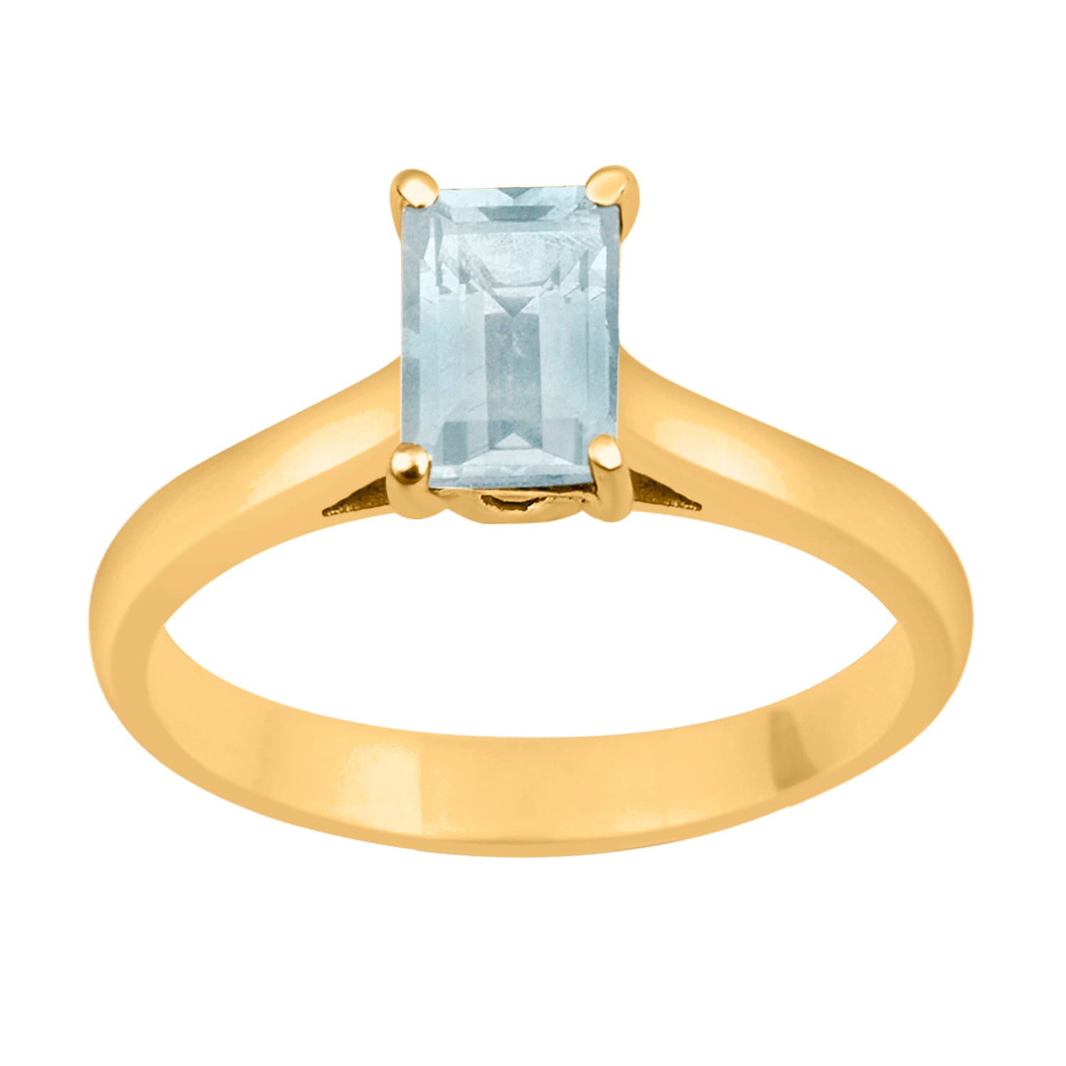Aquamarine Emerald Cut 7X5MM Solitaire Ring-Sterling Silver