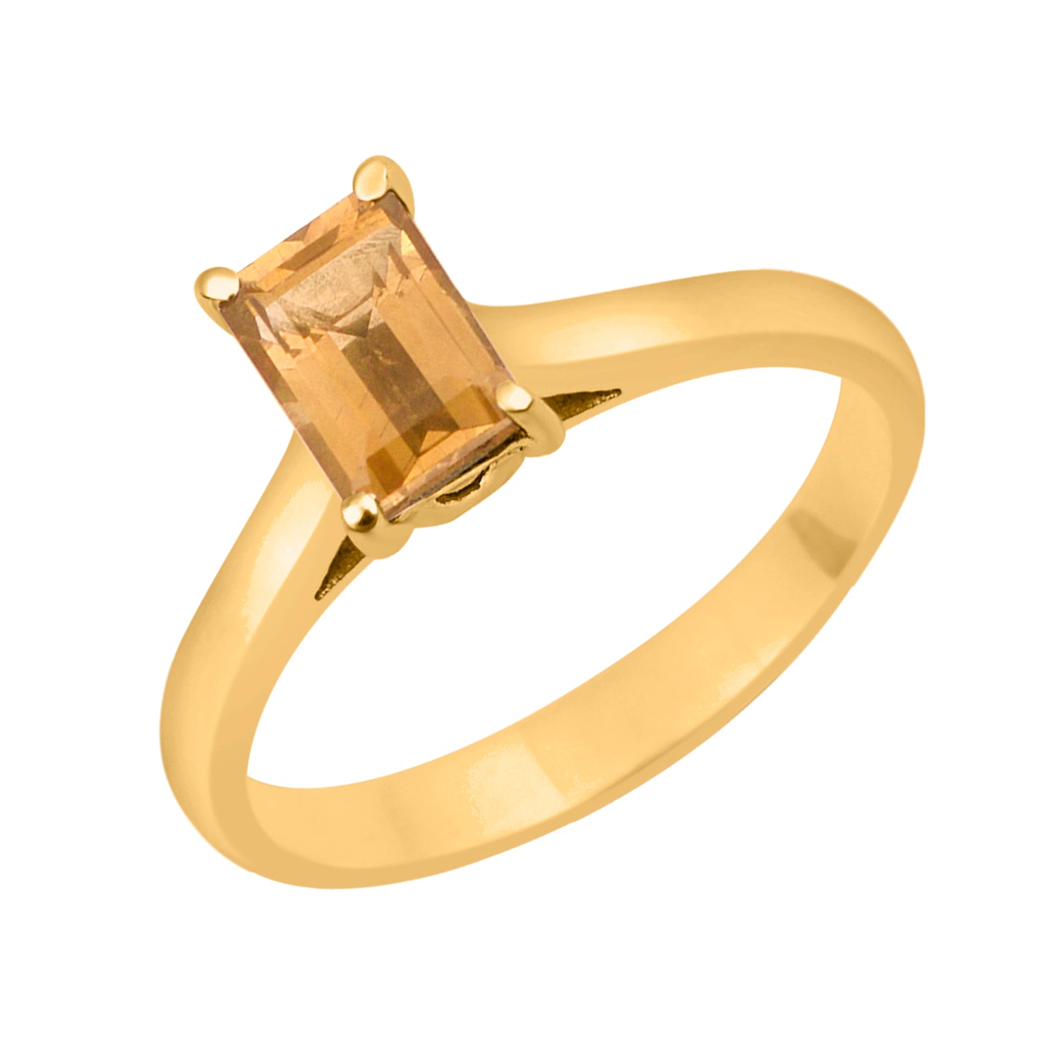 Citrine Emerald Cut 7X5MM Solitaire Ring-Sterling Silver