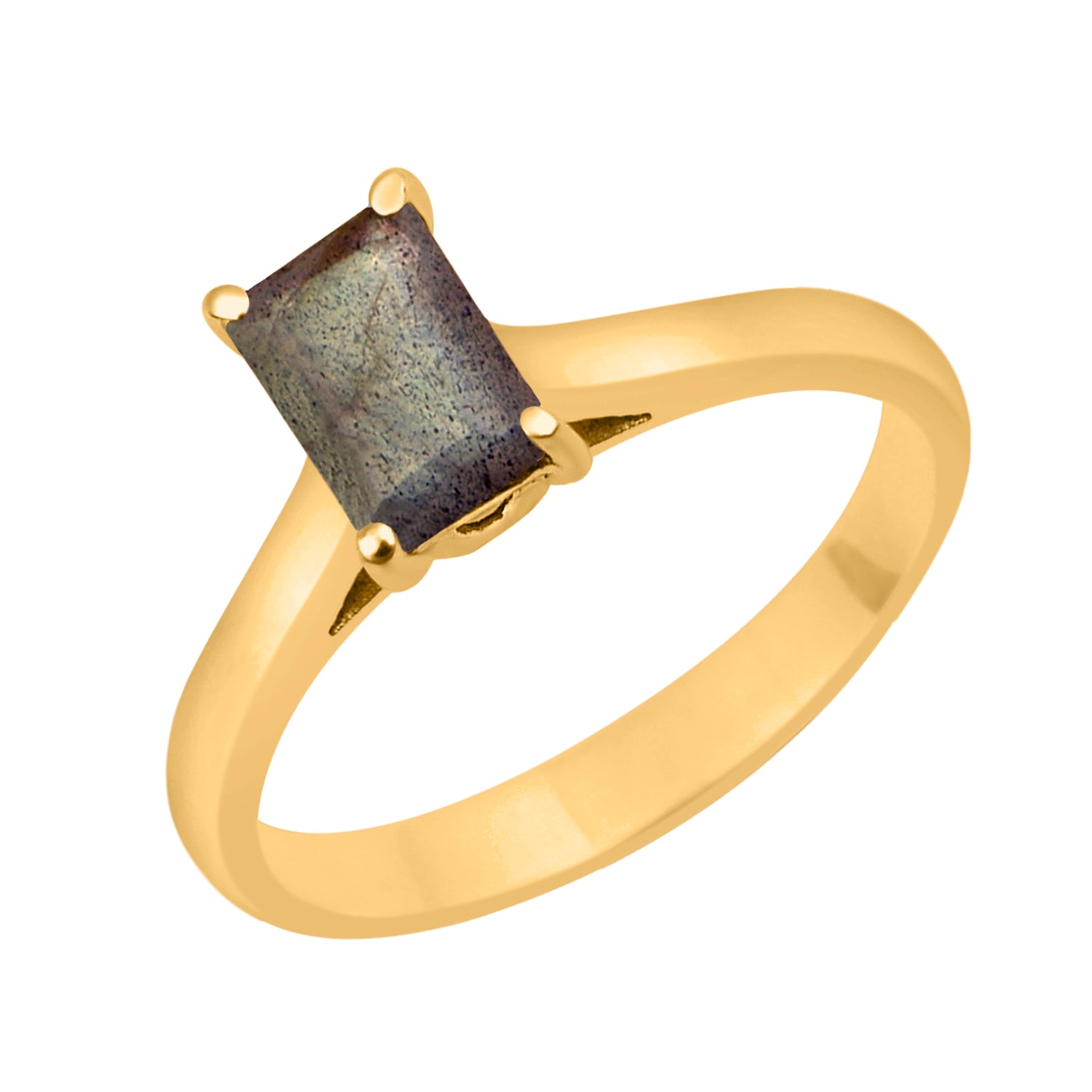 Labradorite Emerald Cut 7X5MM Solitaire Ring-Sterling Silver