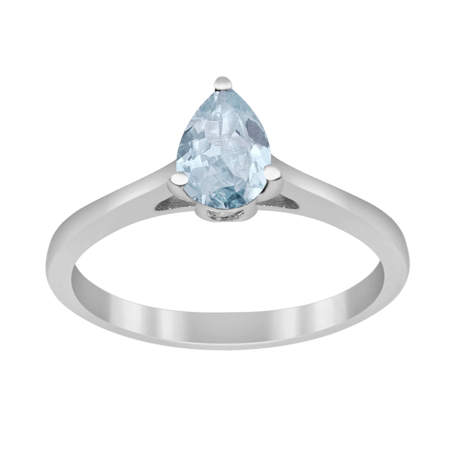 Aquamarine Solitaire Ring - Sterling Silver