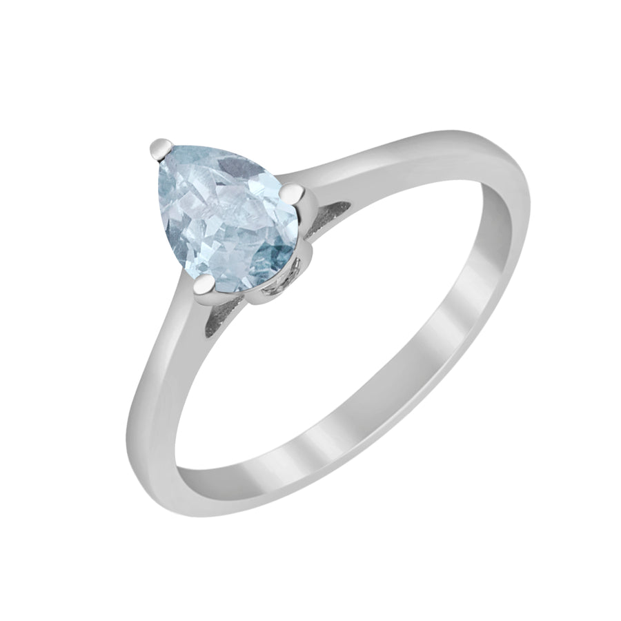 Aquamarine Solitaire Ring - Sterling Silver