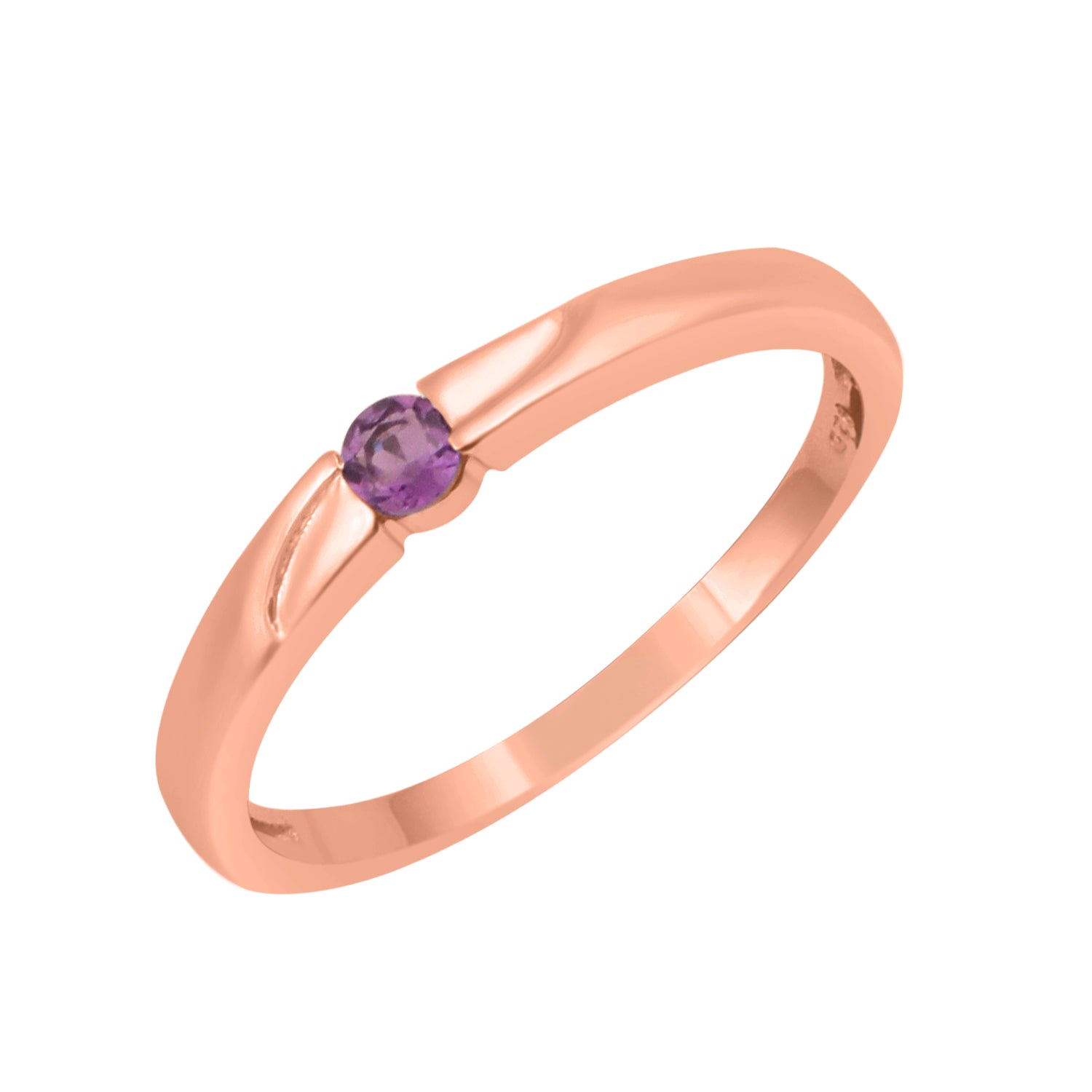 Amethyst Round 3MM Tiny Stackable Ring - Sterling Silver
