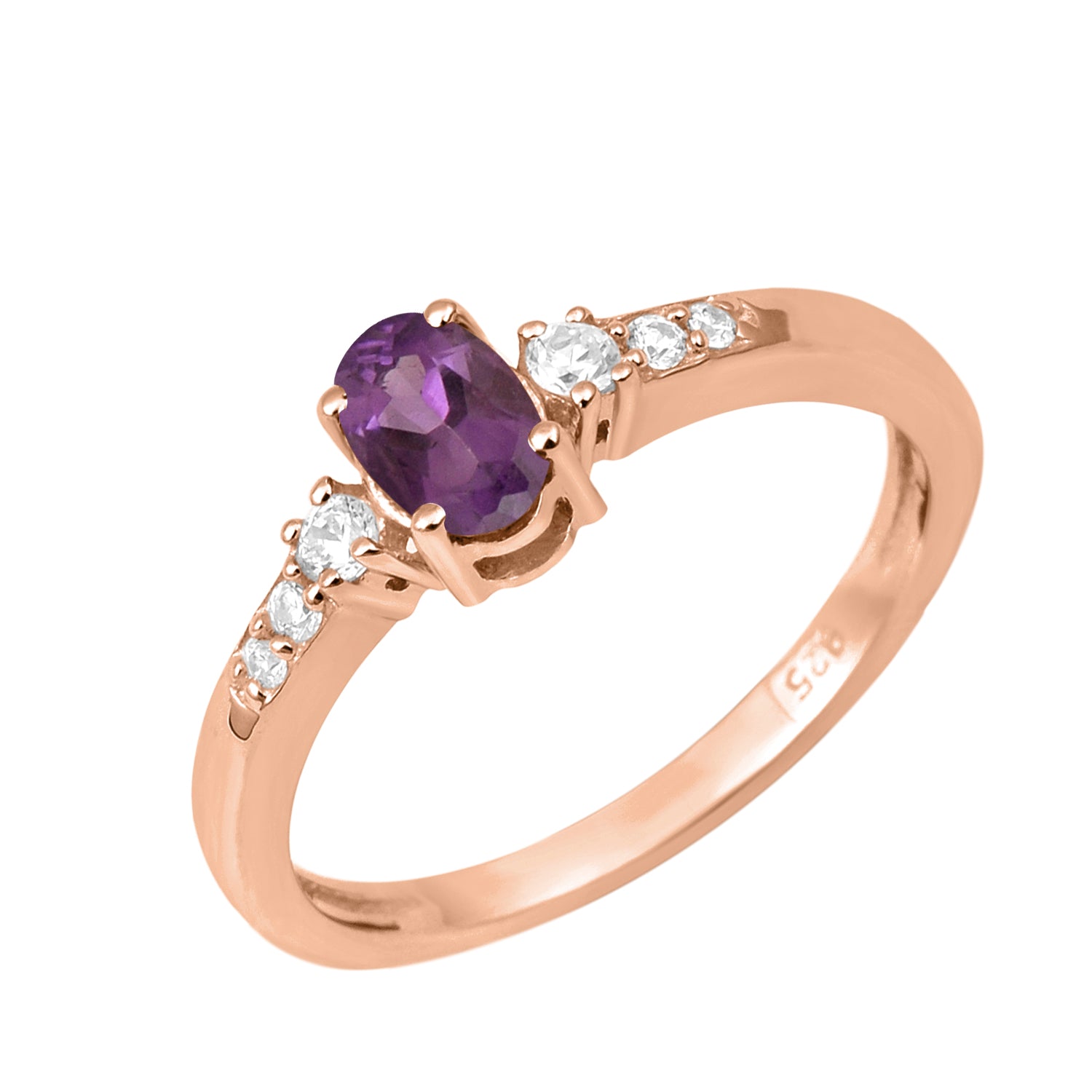 Oval 6X4mm Amethyst & White Accents Ring-Sterling Silver