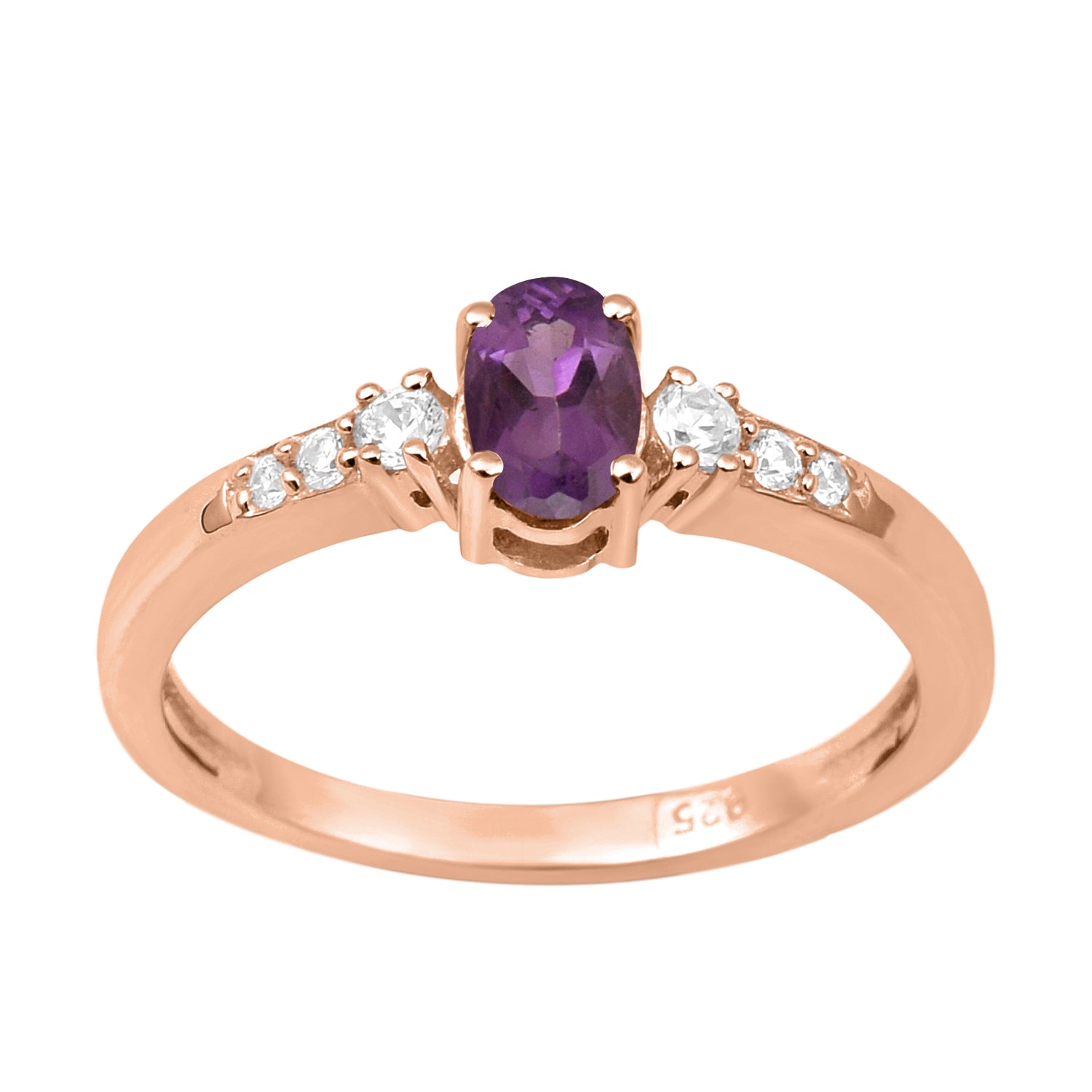 Oval 6X4mm Amethyst & White Accents Ring-Sterling Silver