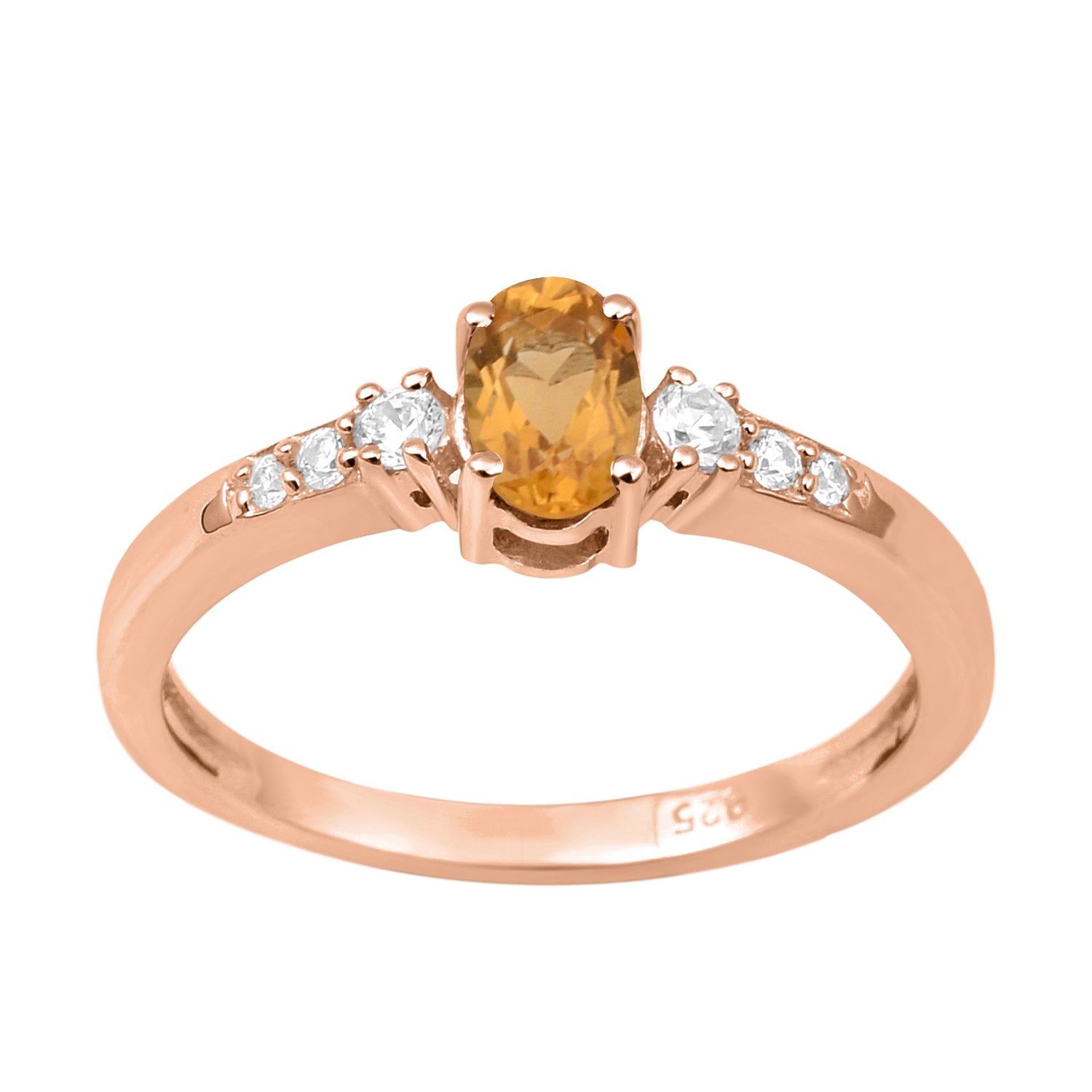 Oval 6X4mm Citrine & White Accents Ring-Sterling Silver