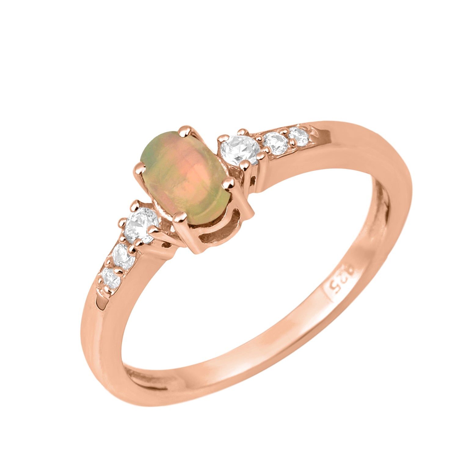 Oval 6X4mm Opal & White Accents Ring-Sterling Silver