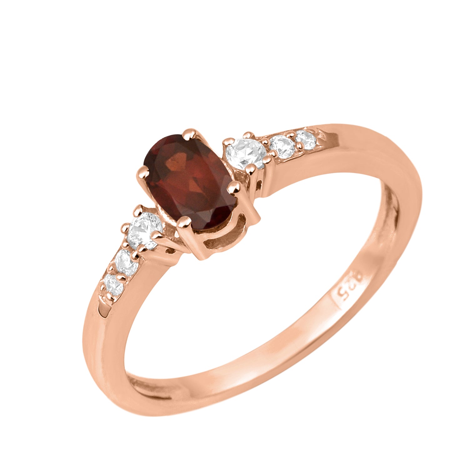 Oval 6X4mm Garnet & White Accents Ring-Sterling Silver